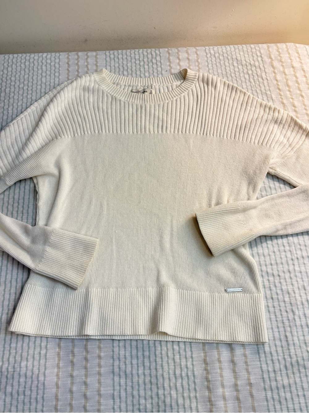 Hollister Cream Ribbed Panel Crewneck Sweater